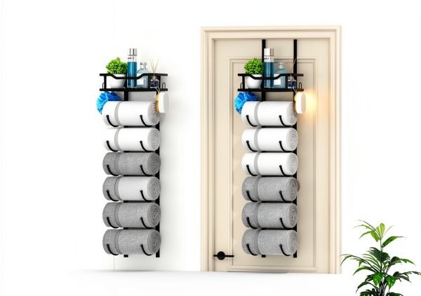 SWTYMIKI Metal Towel Rack Door Wall Mount 6 Tier Black-5