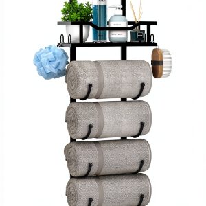 SWTYMIKI Metal Towel Rack Door Wall Mount 6 Tier Black-0