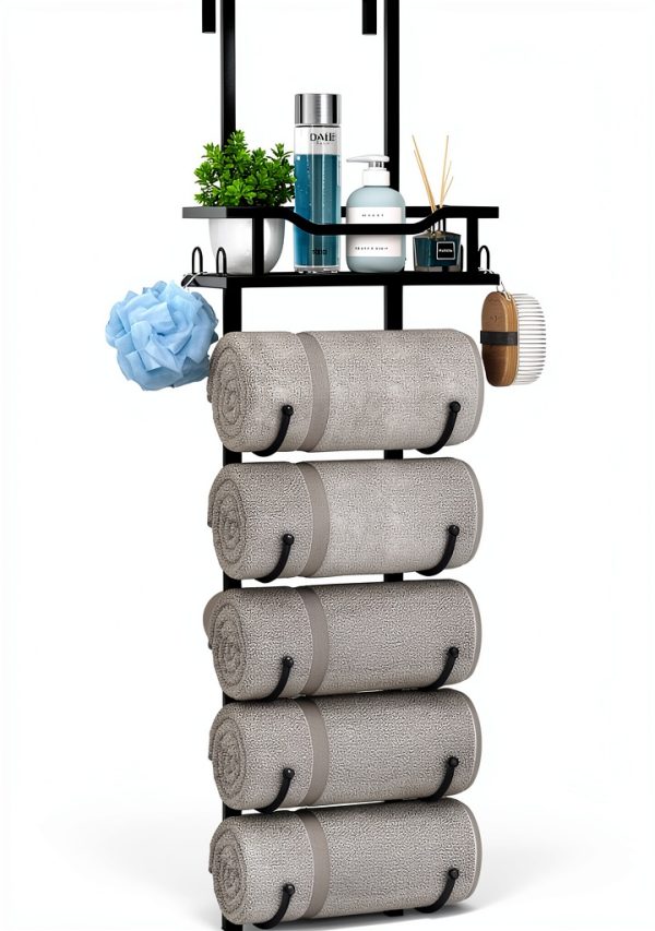 SWTYMIKI Metal Towel Rack Door Wall Mount 6 Tier Black-0