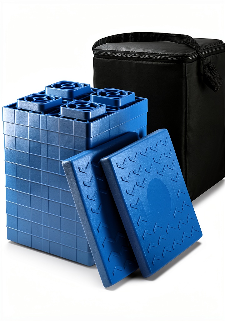 RVMATE RV leveling blocks stacked on grass
