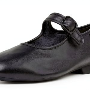 Womens Leather Flats Black Comfortable Casual Shoes-0