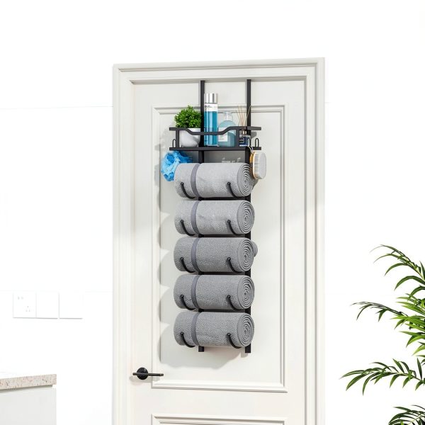 SWTYMIKI Metal Towel Rack Door Wall Mount 6 Tier Black-1