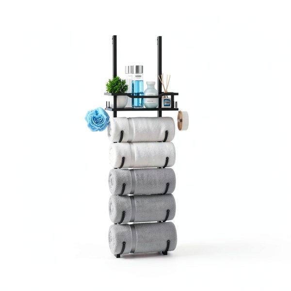 SWTYMIKI Metal Towel Rack Door Wall Mount 6 Tier Black-2