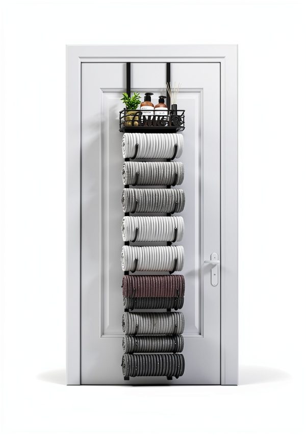 SWTYMIKI Towel Rack Metal Door Mount Bathroom Storage-7