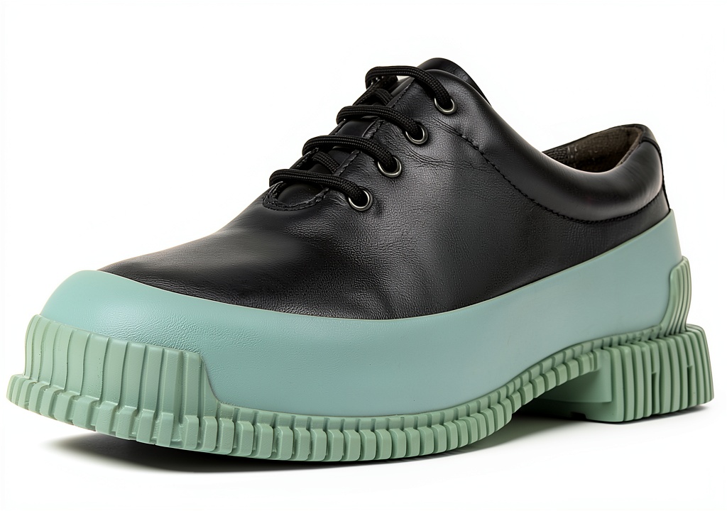 Installing Camper Womens Leather Shoes Black Helena Size 40 EU on a wooden desk