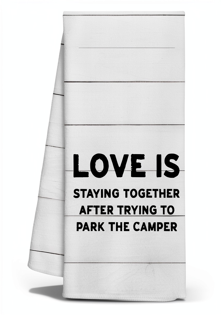 WFSM chenille kitchen towel with rustic camping letter print design