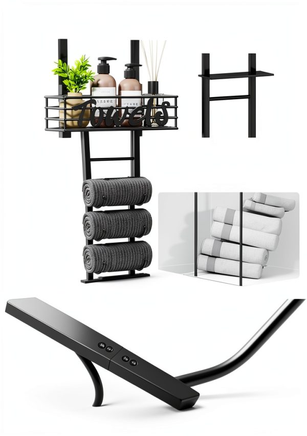 SWTYMIKI Towel Rack Metal Door Mount Bathroom Storage-6