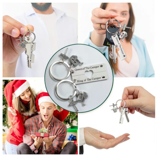 Camper Keychain Set Queen King RV Enthusiasts Gift-5