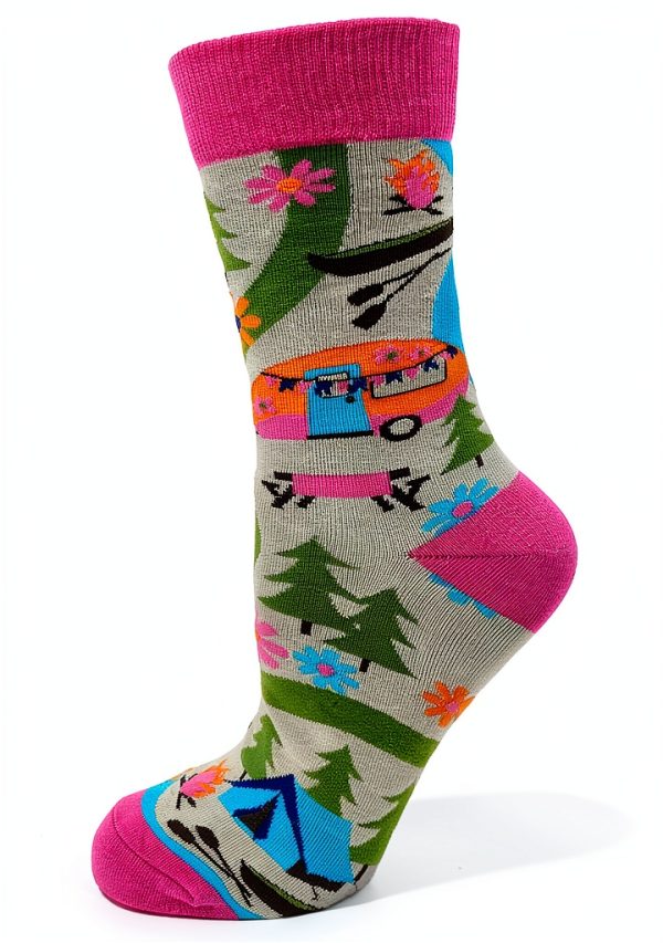 Happy Camper Socks FabDaz Womens Novelty Outdoor Design-2