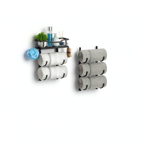 SWTYMIKI Metal Towel Rack Door Wall Mount 6 Tier Black-4