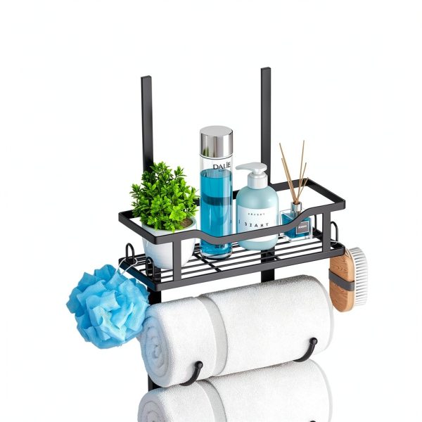 SWTYMIKI Metal Towel Rack Door Wall Mount 6 Tier Black-7