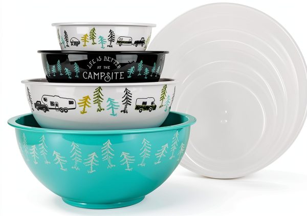 Camco Nesting Bowl Set Melamine Lids Camping Dinnerware-3