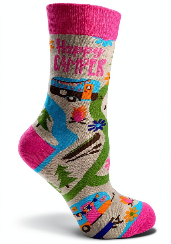 Happy Camper Socks FabDaz Womens Novelty Outdoor Design-1