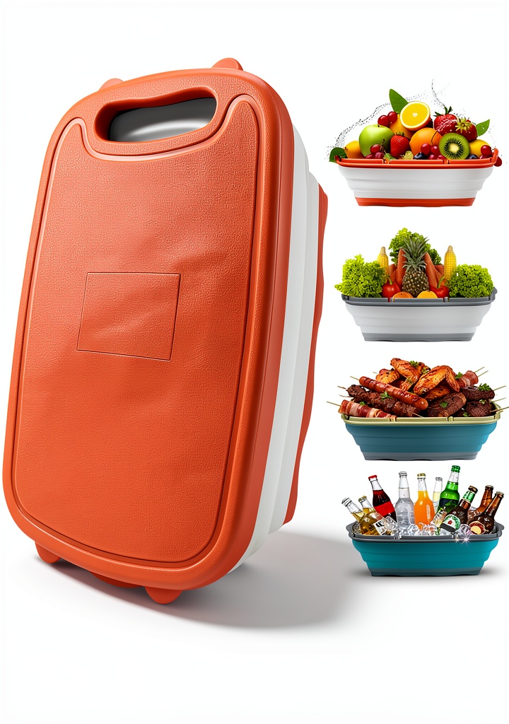 GINTAN cutting board unfolded on a kitchen counter with vegetables