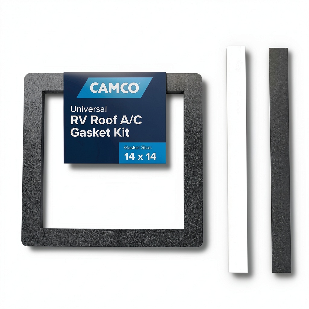 'Camco RV Roof AC Gasket Kit components laid out on a clean surface'