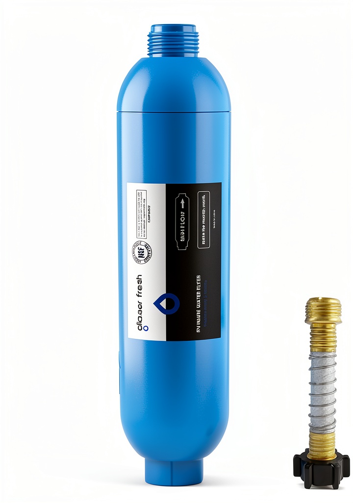 GLACIER FRESH RV Water Filter installed on a standard hose