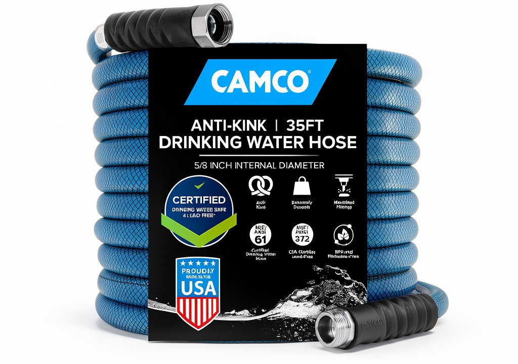 Camco Drinking Water Hose in use with RV connection