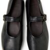 Womens Leather Flats Black Comfortable Casual Shoes-3