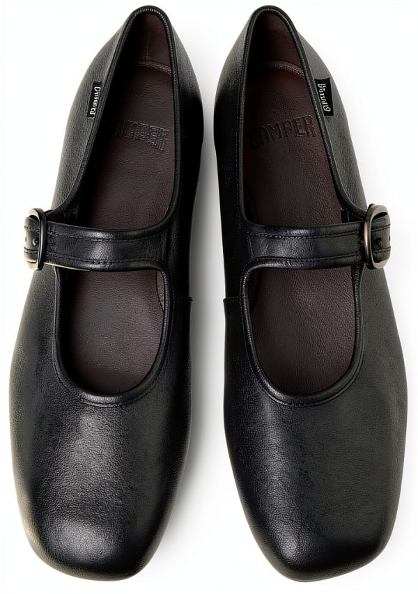Womens Leather Flats Black Comfortable Casual Shoes-3