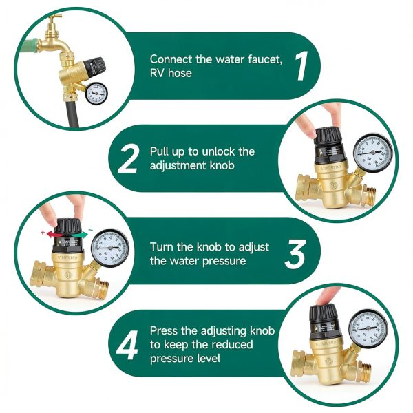 STMOUTUO RV Water Pressure Regulator Brass 45 PSI Adjustable-6