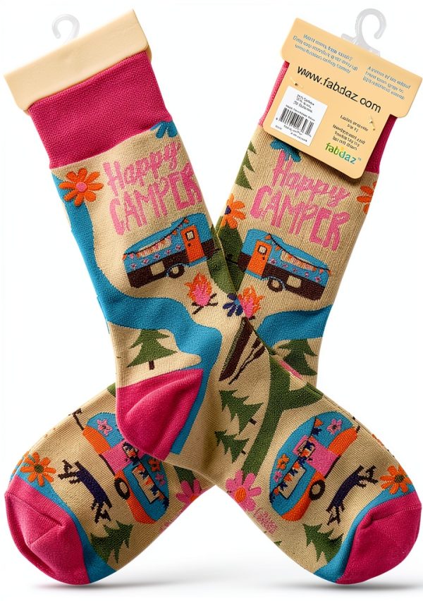 Happy Camper Socks FabDaz Womens Novelty Outdoor Design-5