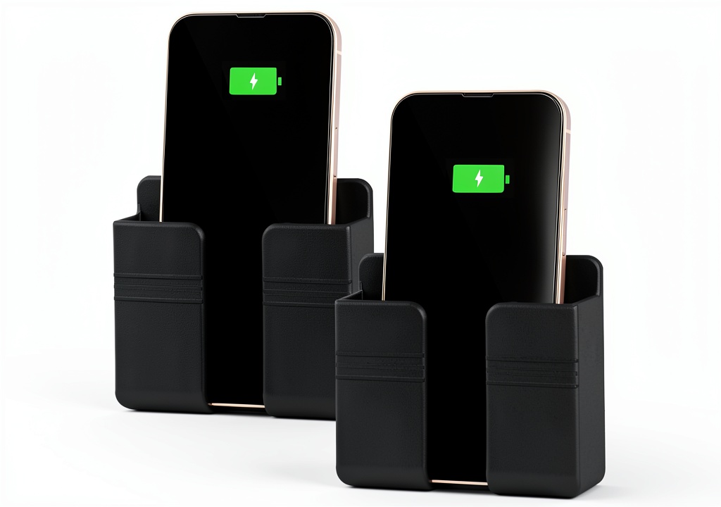 CEI&BPY phone holder mounted on a bathroom wall with phone in place