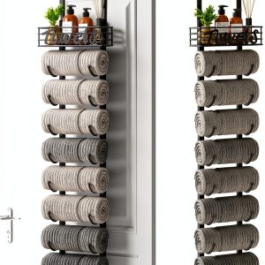 SWTYMIKI Towel Rack Metal Door Mount Bathroom Storage-0