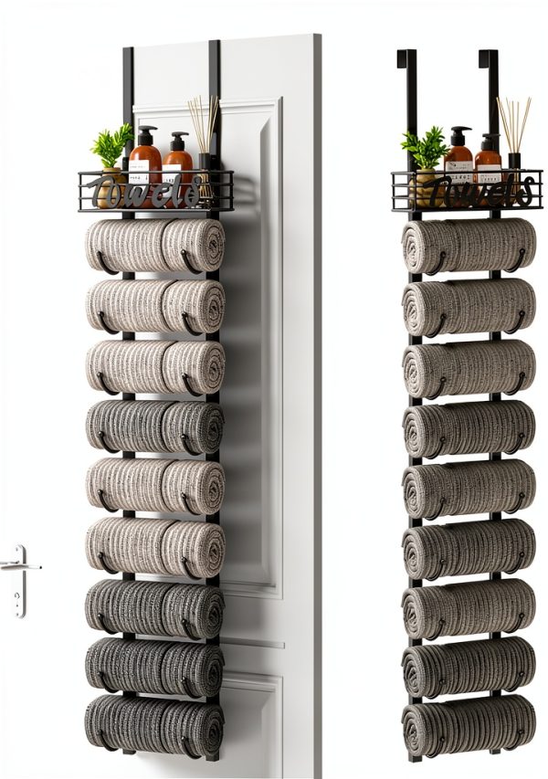 SWTYMIKI Towel Rack Metal Door Mount Bathroom Storage-0