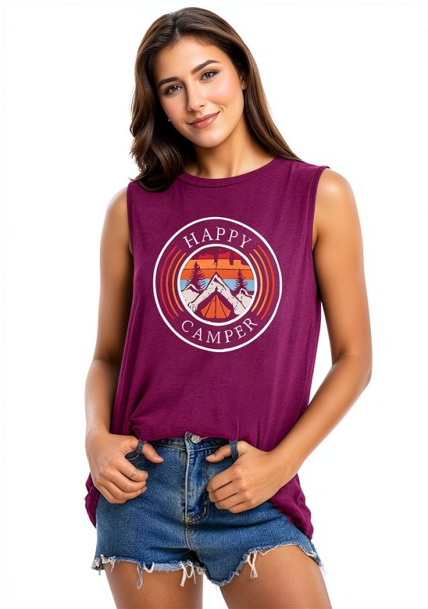 Happy Camper Shirt Womens Cotton Blend Outdoor Travel Tee-1